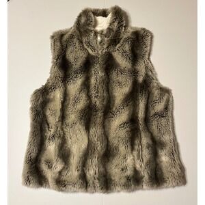 VTG Kristen Blake Womens Faux Fur Vest Reversible Brown Zip Front Sz L Mob 90s